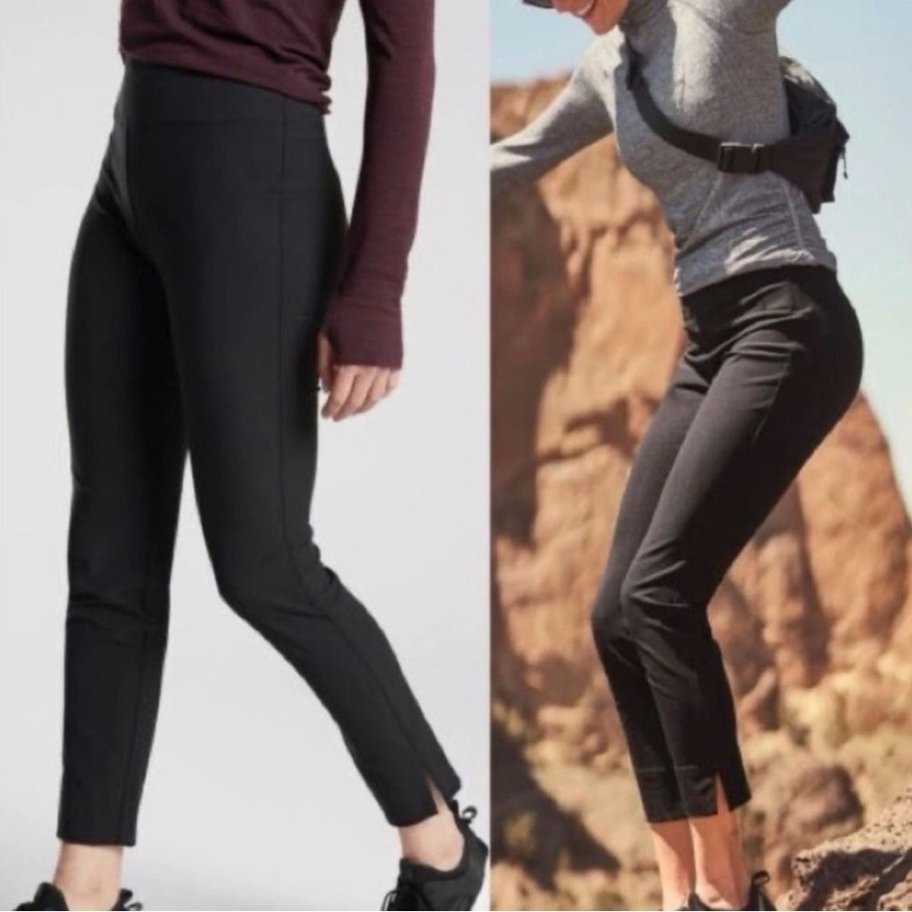Athleta Wander Slim Ankle Pant Sz 14 Stretch Black Hiking Work Skinny Zip Pocket